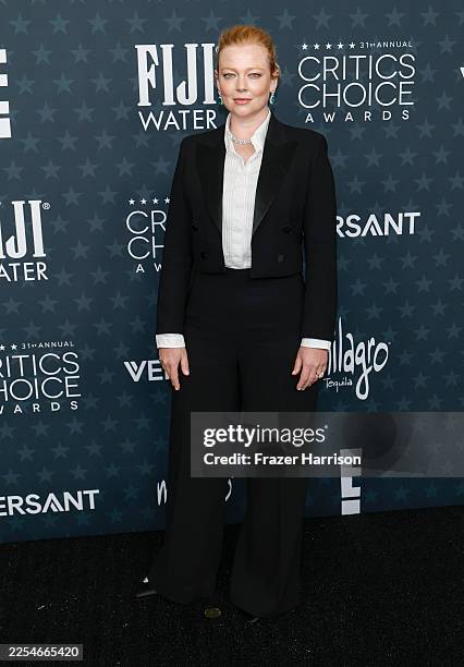 Sarah Snook attends the 31st Annual Critics Choice Awards at Barker Hangar on January 04, 2026 in Santa Monica, California.