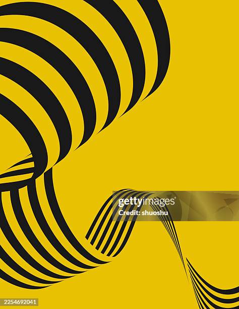 abstract black yellow curve wave perspective twisted zebra stripe pattern background - ribbons background stock illustrations