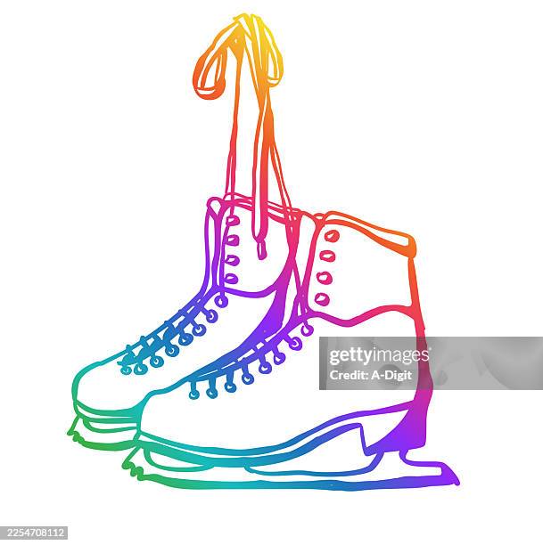 figure skates hanging rainbow - figure skating pair stock illustrations