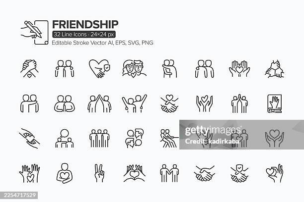 freundschaftslinien-icon-set · 32 ikonen - kindness stock-grafiken, -clipart, -cartoons und -symbole