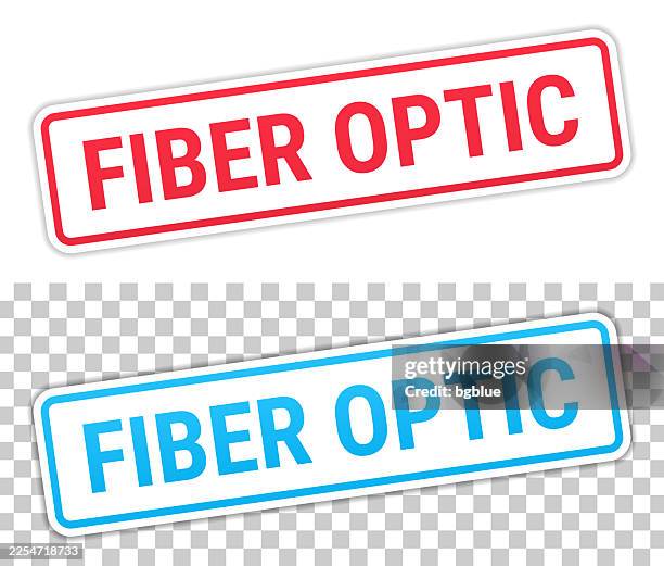fiber optic - red and blue labels on blank background - fiber optic cable white stock illustrations