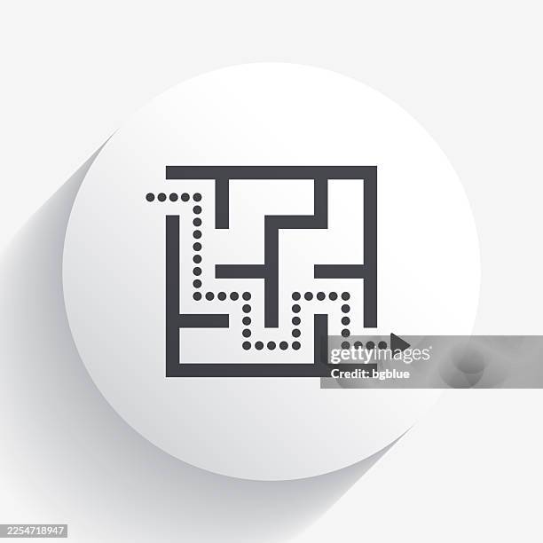 maze and solution. icon on circle button with long shadow - circular path vector stock illustrations