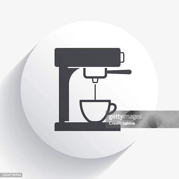 coffee machine. icon on circle button with long shadow - making coffee in kitchen stock illustrations