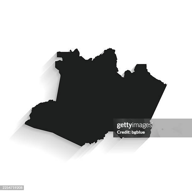 black amazonas map with long shadow on white background - flat design - manaus stock illustrations