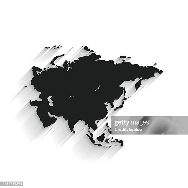 black asia map with long shadow on white background - flat design - india map 3d stock illustrations