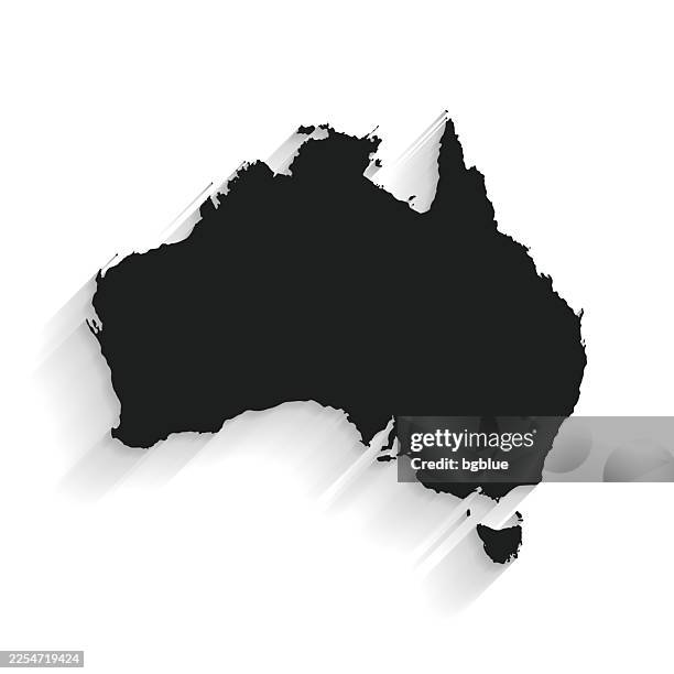 black australia map with long shadow on white background - flat design - australia map icon stock illustrations