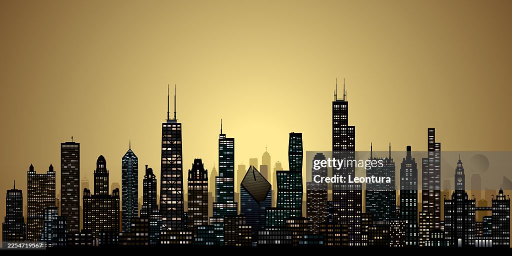 Silhouette de la ligne d’horizon de Chicago en lumières