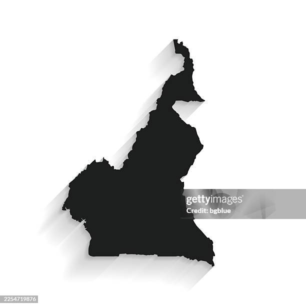 black cameroon map with long shadow on white background - flat design - yaounde stock illustrations