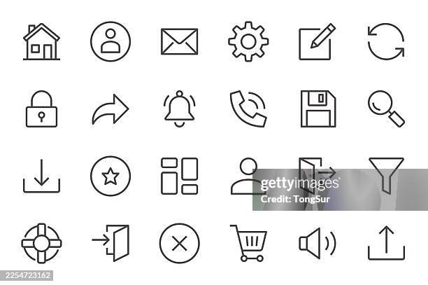 basic user interface line icons - computer dashboard icon stock illustrations