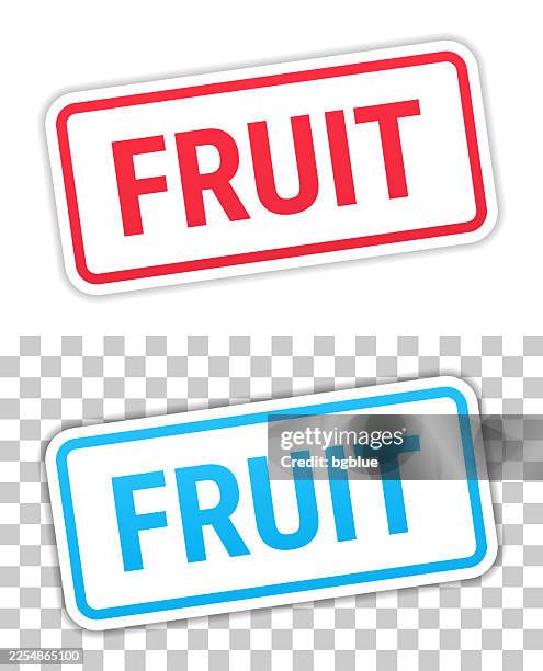 fruit - red and blue labels on blank background - tree shadow white stock illustrations