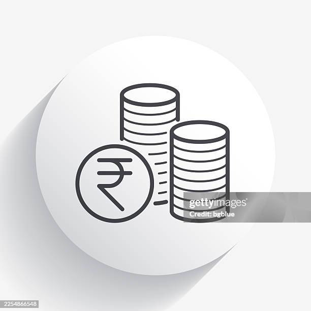 indian rupee coins stacks. icon on circle button with long shadow - coin stack stock illustrations