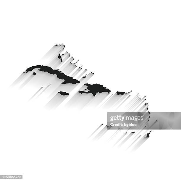 black caribbean map with long shadow on white background - flat design - galapagos stock illustrations