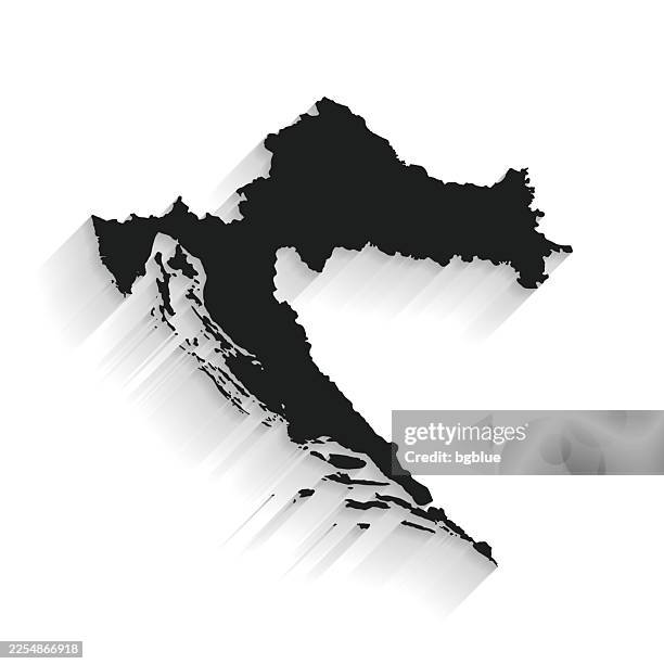 black croatia map with long shadow on white background - flat design - croatia stock illustrations