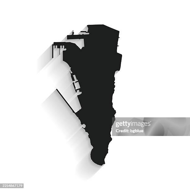 black gibraltar map with long shadow on white background - flat design - gibraltar stock illustrations