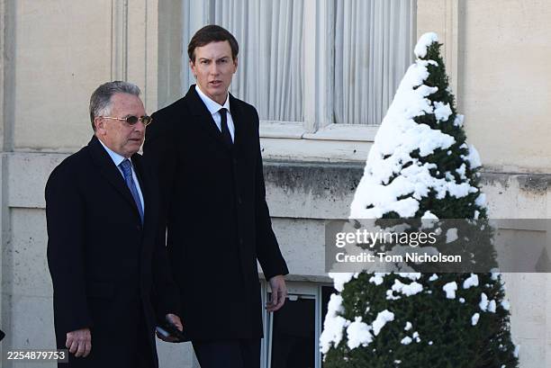 Jared Kushner, son-in-law of U.S. President Donald Trump and Steve Witkoff, U.S. Special envoy to the Middle East, arrive at the Elysee Palace on...