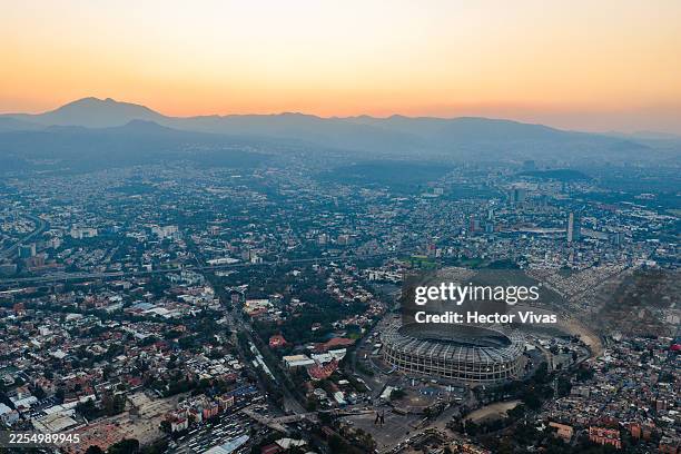 Aerial view of the Banorte Stadium also known as Azteca Stadium under construction for renovation ahead the FIFA World Cup 2026 at Banorte Stadium on...