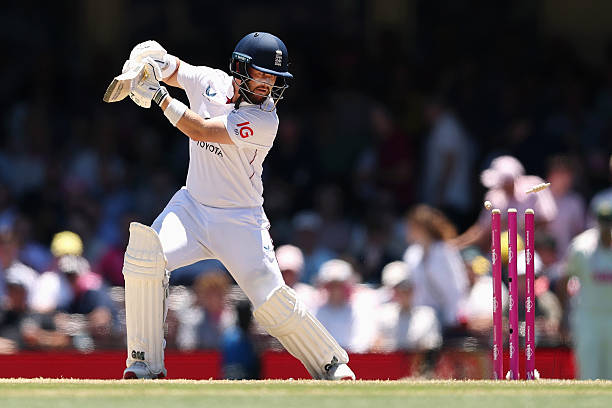 Ben Duckett of England is dismissed by Michael Neser of Australia during day four of the Fifth Test in the 2025/26 Ashes Series between Australia and...