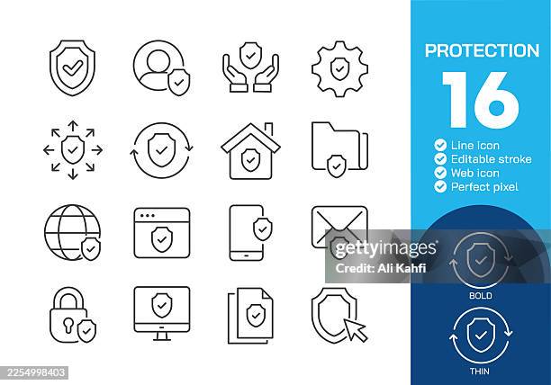 protection thin line icons collection. editable stroke. vector illustration. icon for website design, logo, app, template, ui, infographic etc - web browser outline stock illustrations