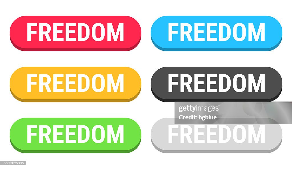 Freedom - Colorful 3D click web buttons on blank background