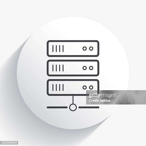 server. icon on circle button with long shadow - database stock illustrations