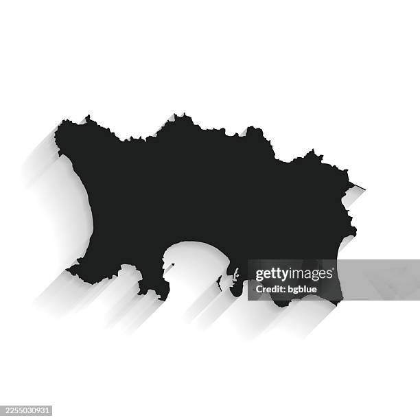 black jersey map with long shadow on white background - flat design - jersey stock illustrations