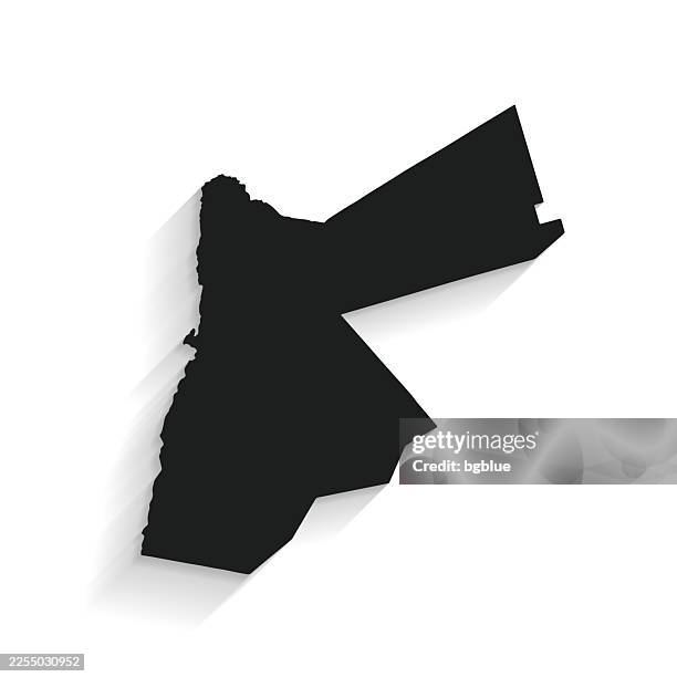 black jordan map with long shadow on white background - flat design - jordan map stock illustrations