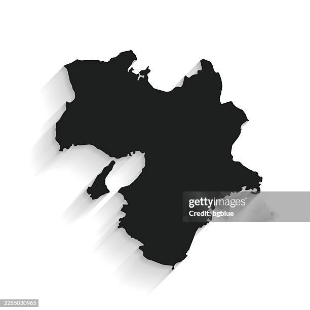 black kansai map with long shadow on white background - flat design - osaka stock illustrations