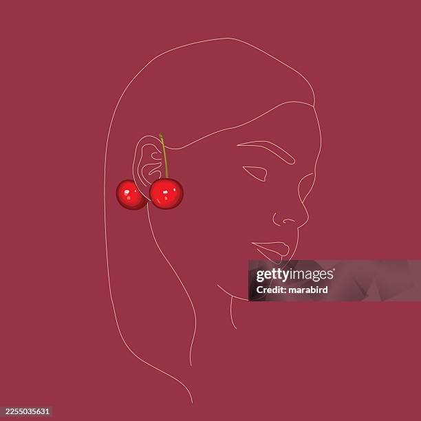 cherry as elegant minimal ornament - editorial stock illustrations