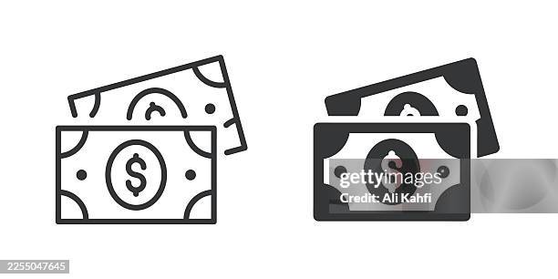 cash thin line and glyph solid icon. editable stroke and perfect pixel isolated on transparent background - replacement icon stock illustrations