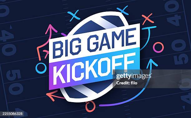 big game kickoff football party and field play call playbook background - kick off stock illustrations