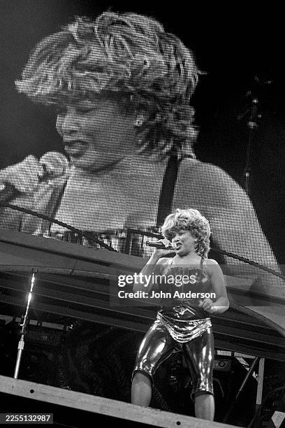 American-born R&B & Rock singer Tina Turner performs, during her 'Twenty Four Seven Tour,' onstage at Frank Erwin Center, Austin, Texas, October 27,...