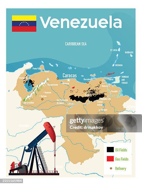 venezuela oil and gas fields map - piston stock illustrations