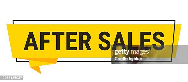 after sales - yellow speech bubble on white background - after party stock illustrations