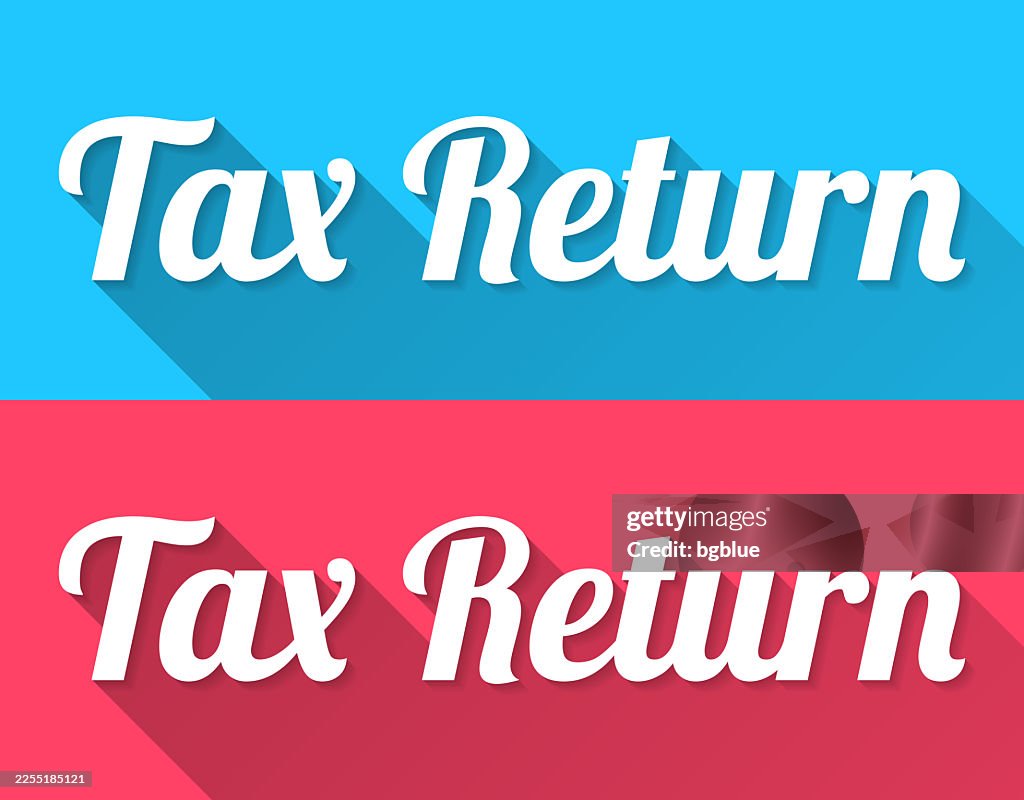 Tax Return - Flat Design with Long Shadow on blue and red background