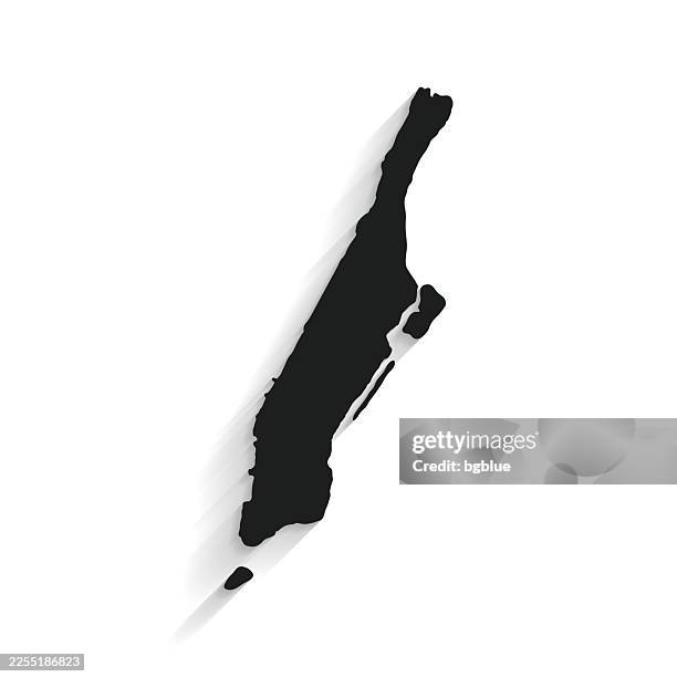 black manhattan map with long shadow on white background - flat design - manhattan map stock illustrations
