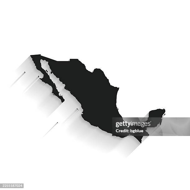black mexico map with long shadow on white background - flat design - mexico border stock illustrations