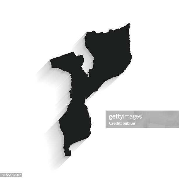 black mozambique map with long shadow on white background - flat design - mozambique stock illustrations