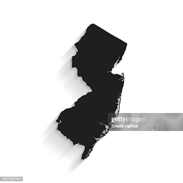 black new jersey map with long shadow on white background - flat design - white jersey stock illustrations