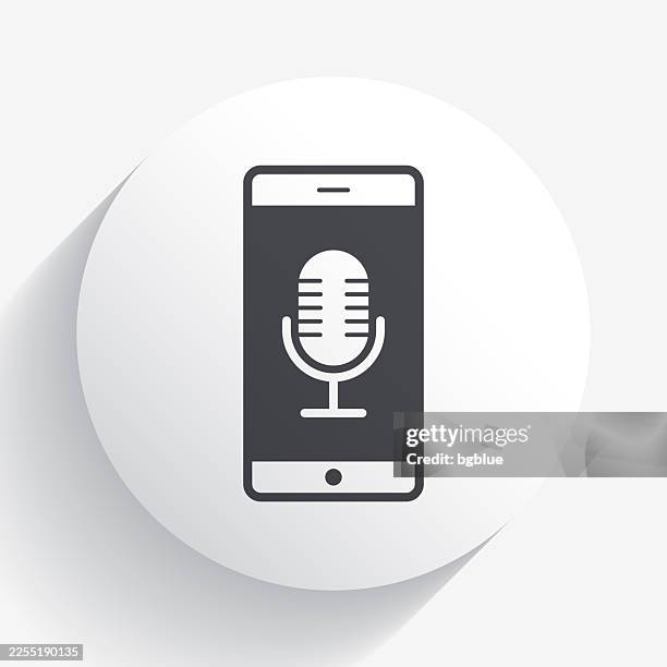 smartphone with microphone. icon on circle button with long shadow - microphone 3d stock illustrations