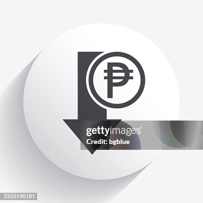 Peso decrease. Icon on circle button with long shadow Peso decrease. Icon on circle button with long shadow
