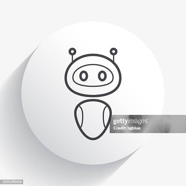 bot - robot. icon on circle button with long shadow - computer code white background stock illustrations