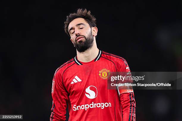Bruno Fernandes of Manchester United looks dejected during the Emirates FA Cup Third Round match between Manchester United and Brighton & Hove Albion...