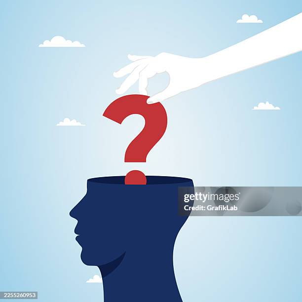 design reflecting concept of getting rid of problems and mental relief with question mark thrown out of human mind - cleaning solution stock illustrations