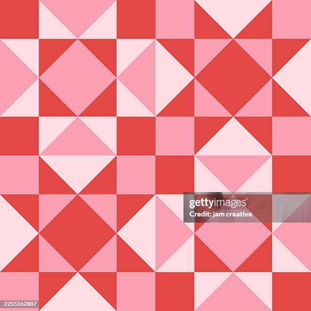 cozy geometric quilt pattern background in pink and red - quilt stock illustrations