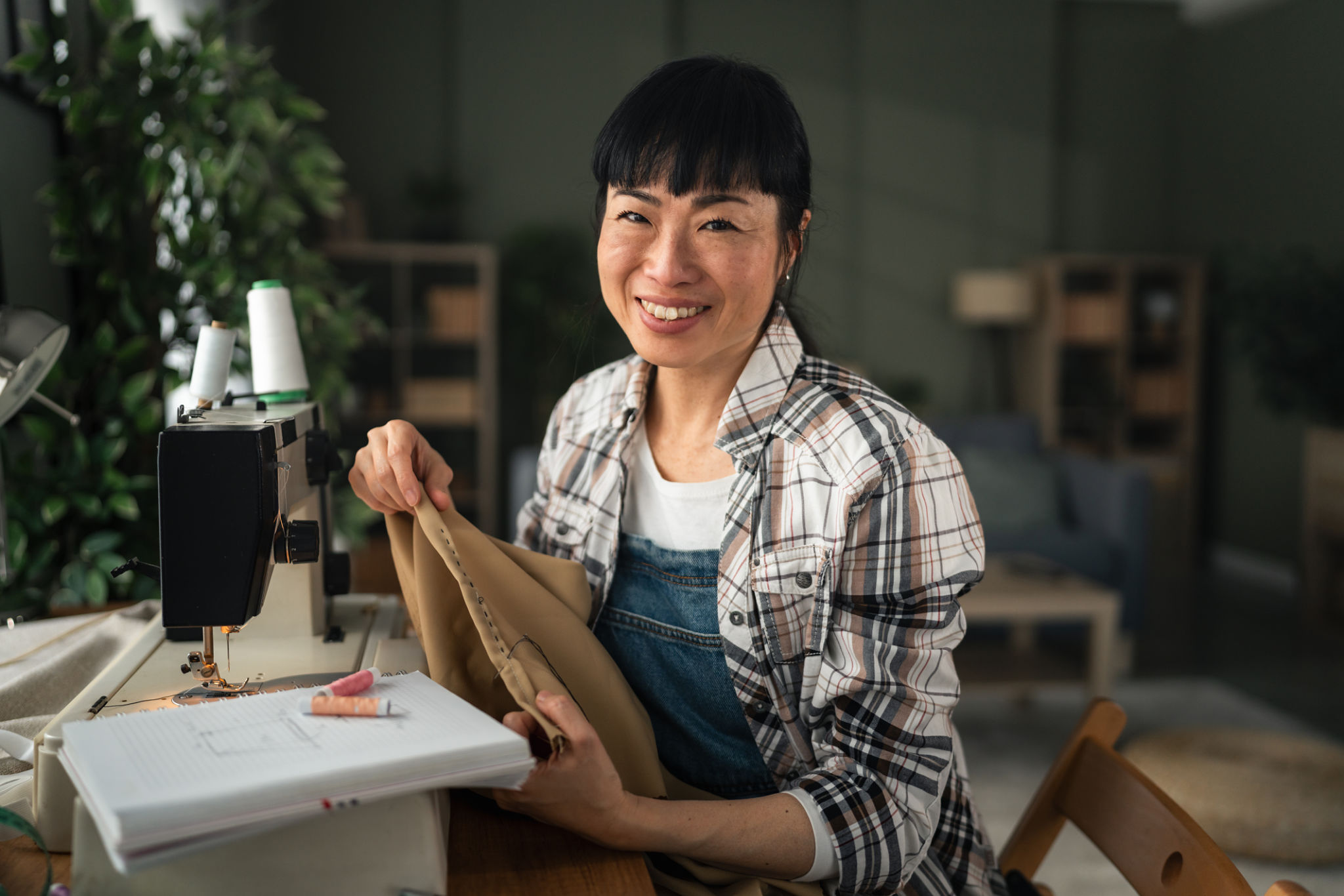 happy customer sewing