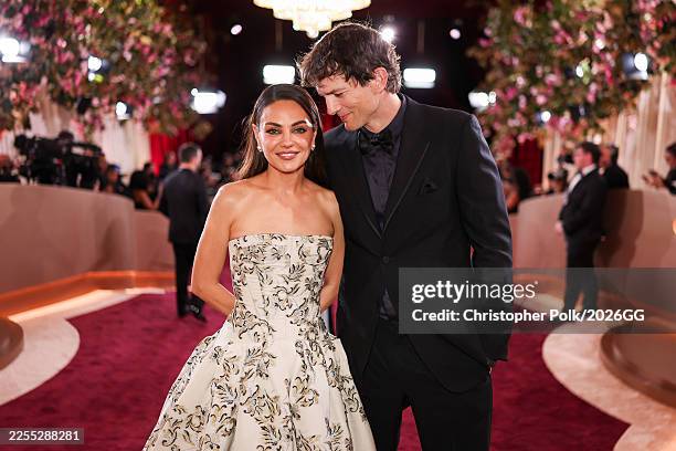 Mila Kunis and Ashton Kutcher at the 83rd Annual Golden Globes held at The Beverly Hilton on January 11, 2026 in Beverly Hills, California.