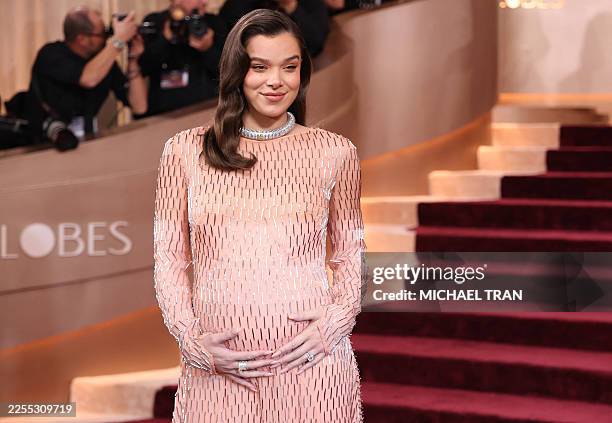 Actress Hailee Steinfeld attends the 83rd annual Golden Globe Awards at the Beverly Hilton hotel in Beverly Hills, California, on January 11, 2026. /...