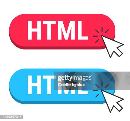 HTML - HyperText Markup Language - Red and Blue buttons with cursor on white background HTML - HyperText Markup Language - Red and Blue buttons with cursor on white background