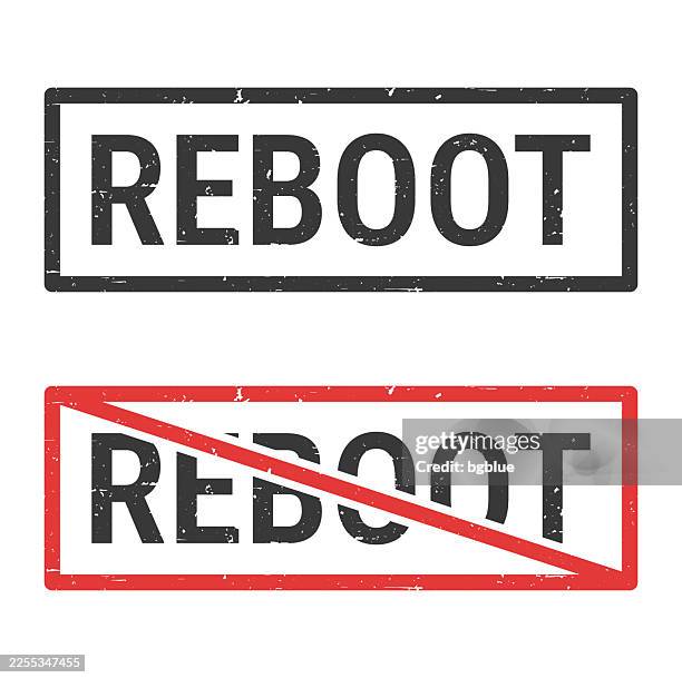 reboot - rubber stamps with crossed out stamp on white background - refresh logo stock illustrations