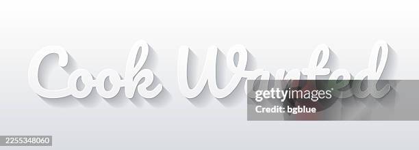 cook wanted - flat design with paper cut effect on blank background - chef logo stock illustrations